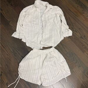 Aerie White and Gold Soft Gauzy Top Short set